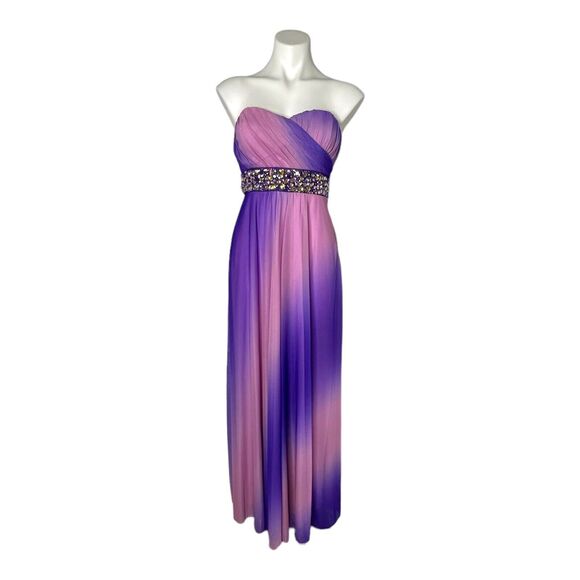 New SEQUIN HEARTS Purple Ombre Strapless Maxi Dress Prom Hoco Formal Sz 5 - Picture 1 of 7